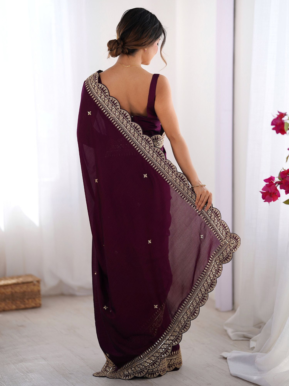 Image of Tasrika Embellished Bollywood Silk Blend Saree (Purple)
