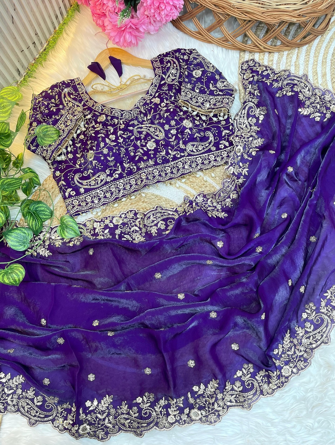 Image of bhavika silk mills Embroidered Bollywood Georgette Saree (Blue)