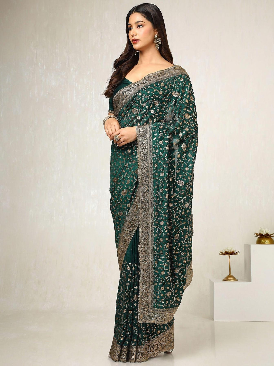 Image of KASEE Embroidered Bollywood Silk Blend Saree (Maroon)