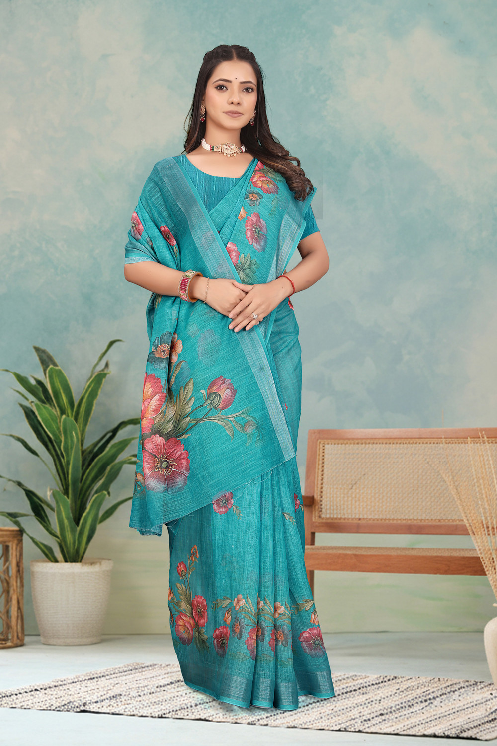 Image of Divastri Digital Print Bollywood Cotton Linen Saree (Grey)