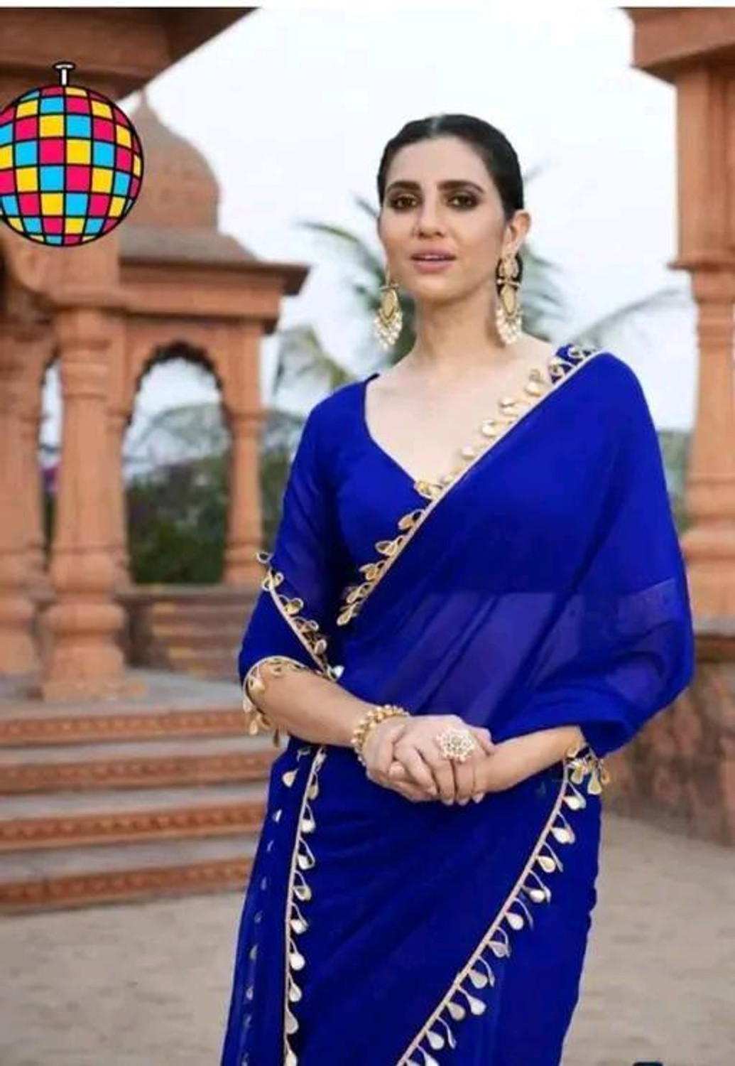 Image of Forward Twins Embroidered Bollywood Georgette Saree (Blue)