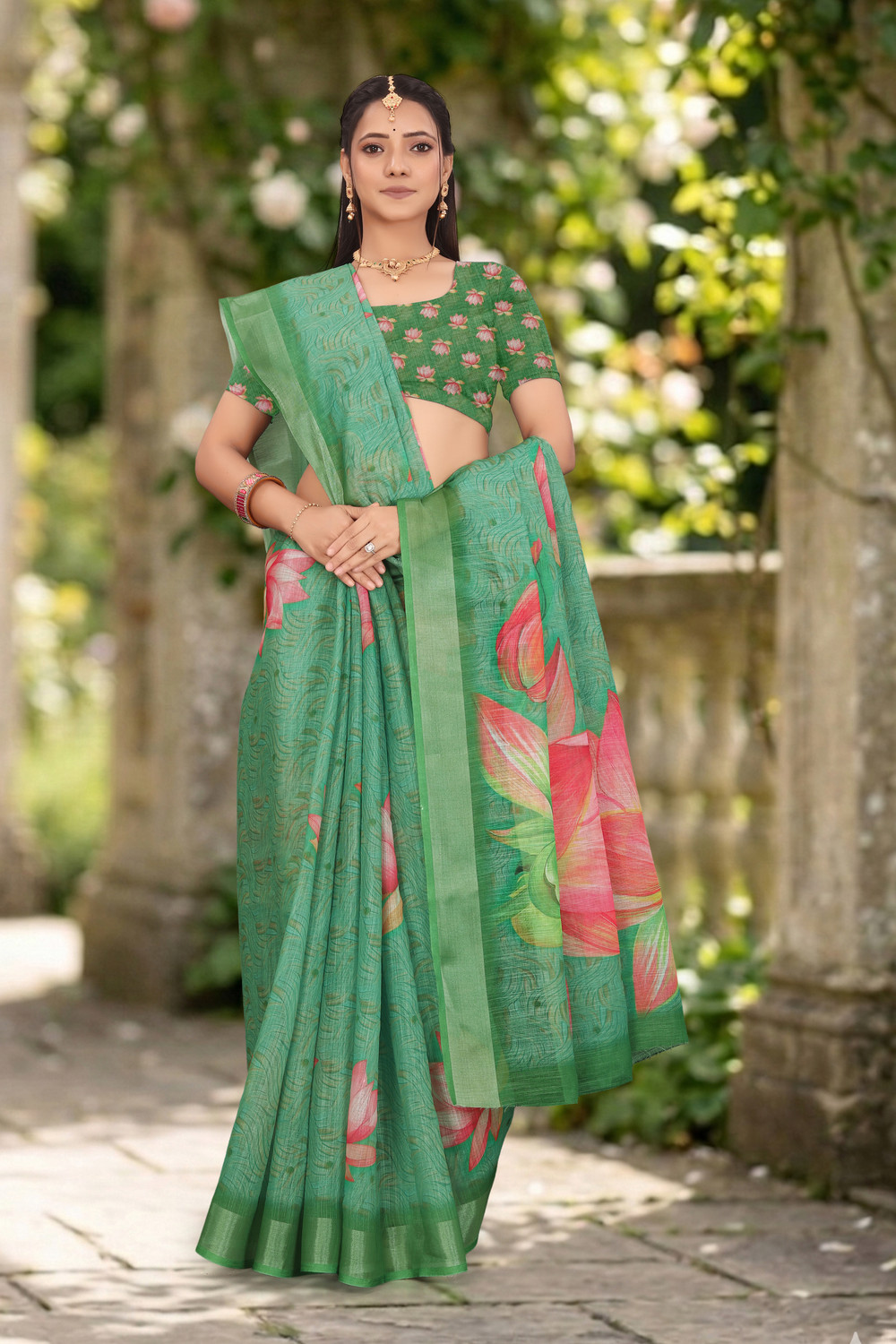 Image of Divastri Digital Print Bollywood Cotton Linen Saree (Grey)