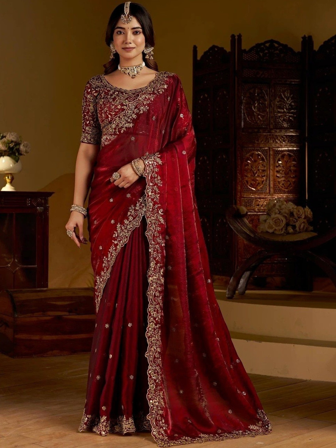 Image of signagraph Embroidered Bollywood Satin Saree (Multicolor)