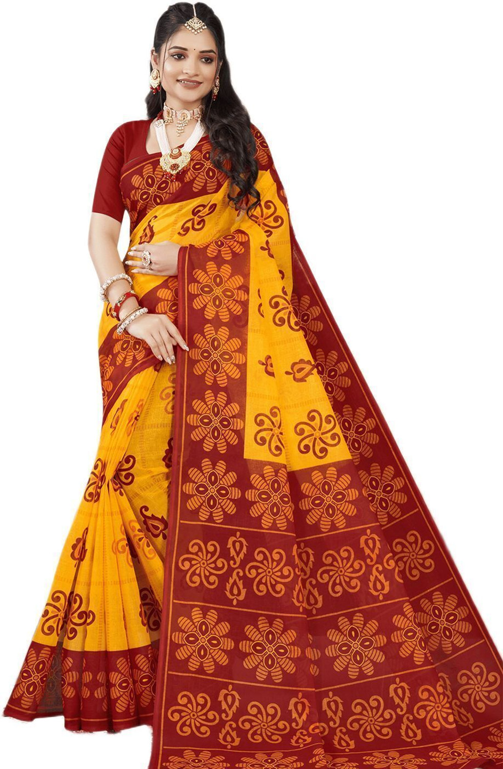 Image of Happy Creation Woven Jamdani Handloom Cotton Blend Saree (Multicolor)