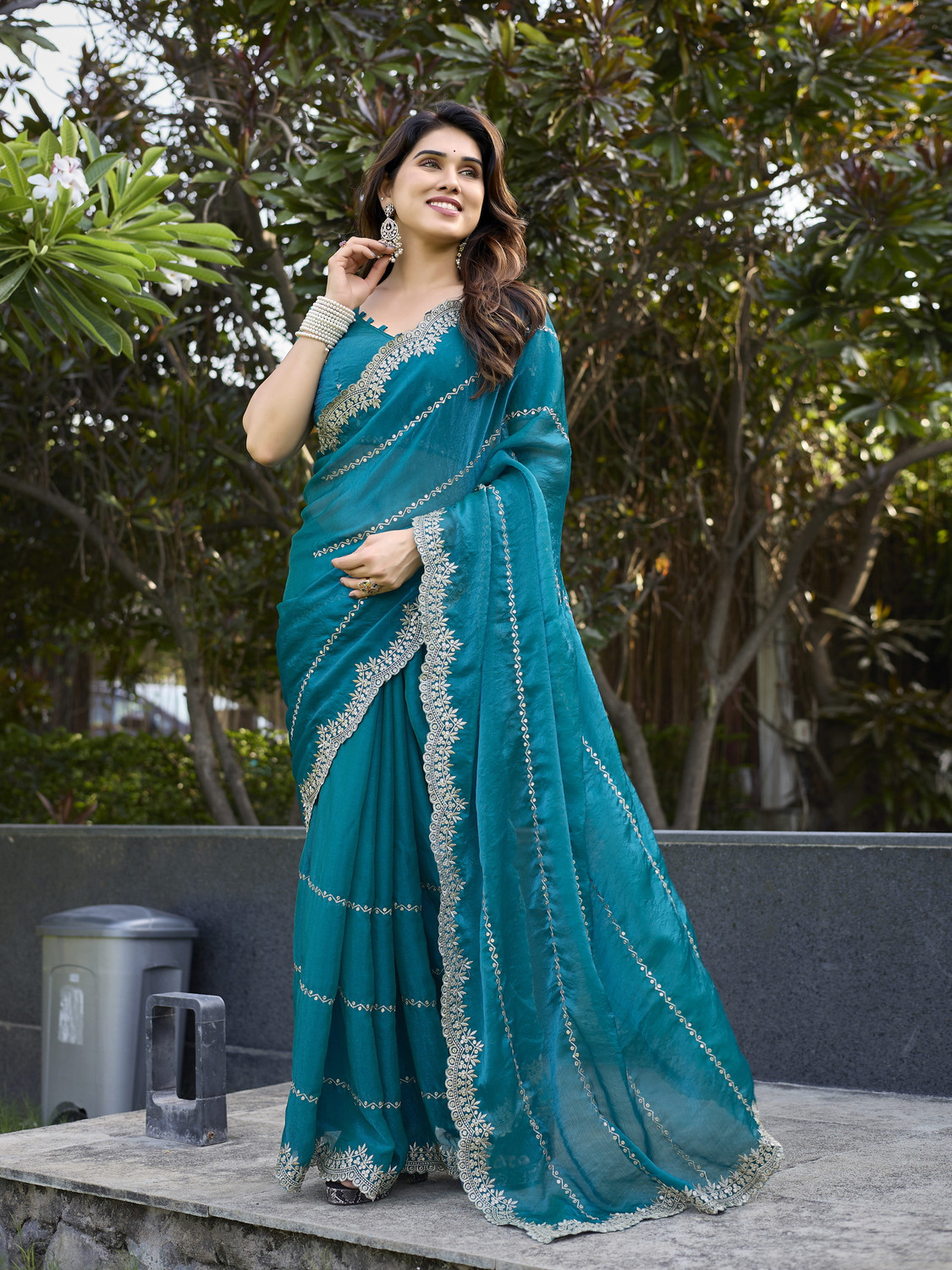 Image of bhavika silk mills Embroidered Bollywood Georgette Saree (Blue)