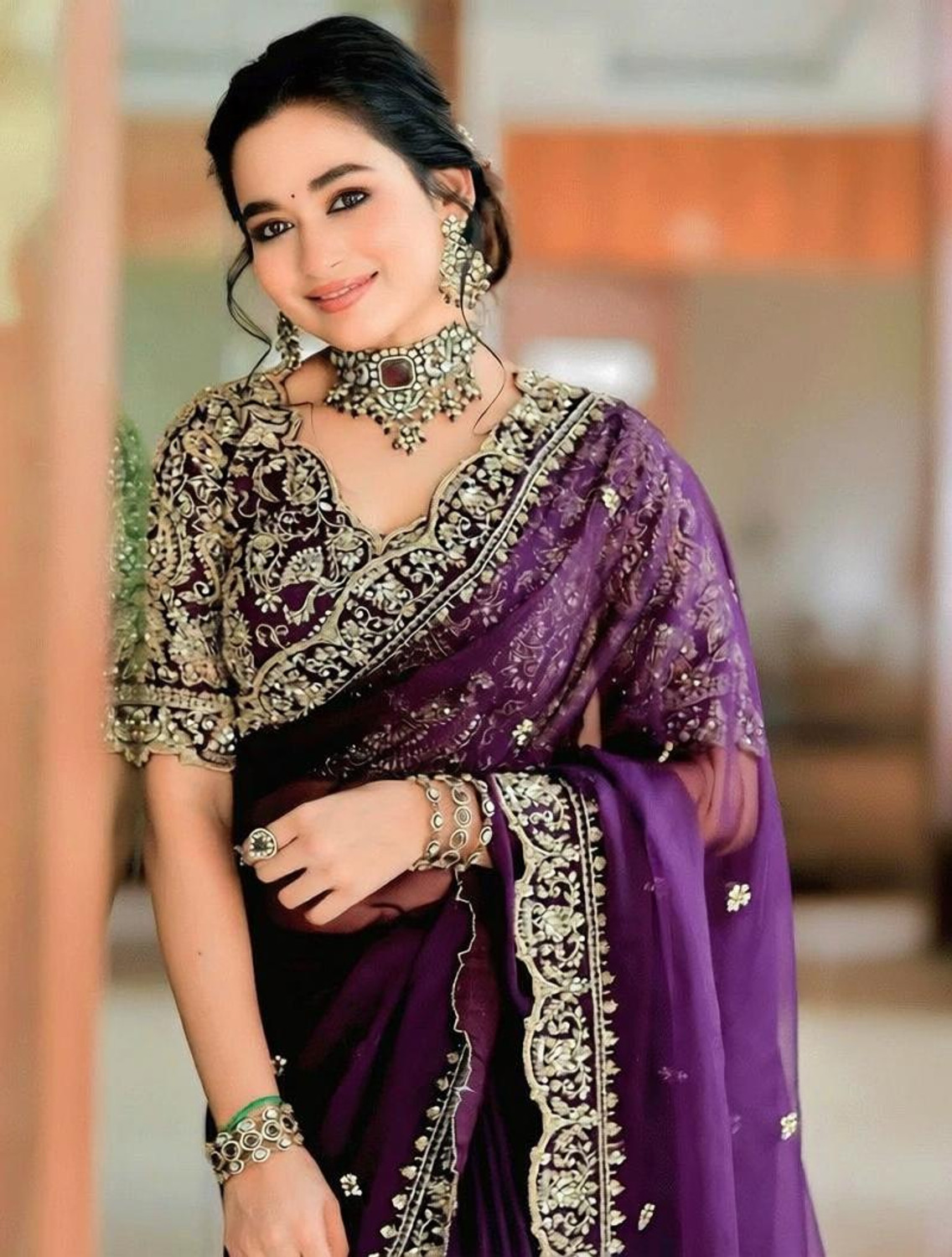 Image of bhavika silk mills Embroidered Bollywood Georgette Saree (Blue)