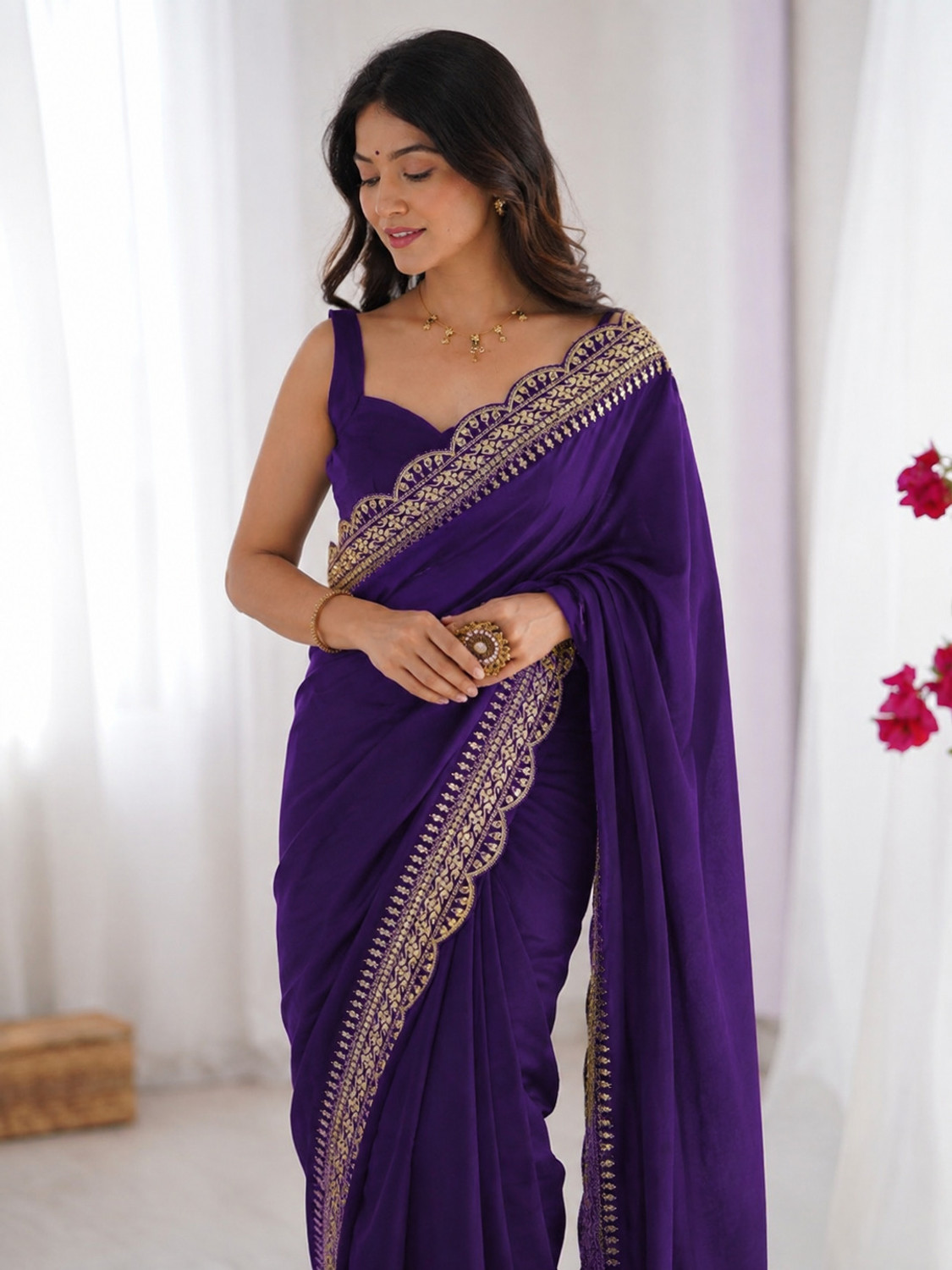 Image of KRIDHRISH CLOTHING Embroidered Bollywood Art Silk Saree (Multicolor)