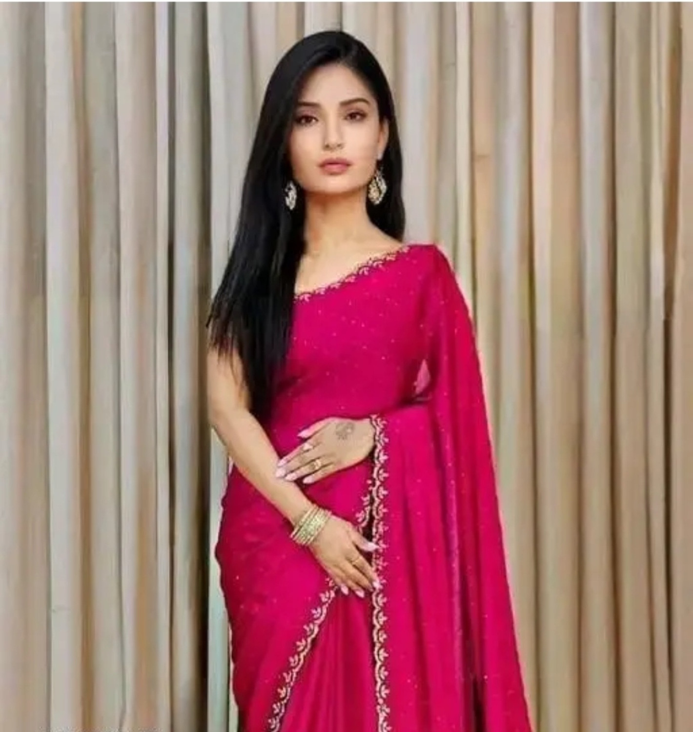 Image of BL Group Tie-Dye Assam Silk Chiffon Saree (Red, Yellow, Dark Green, Gold)