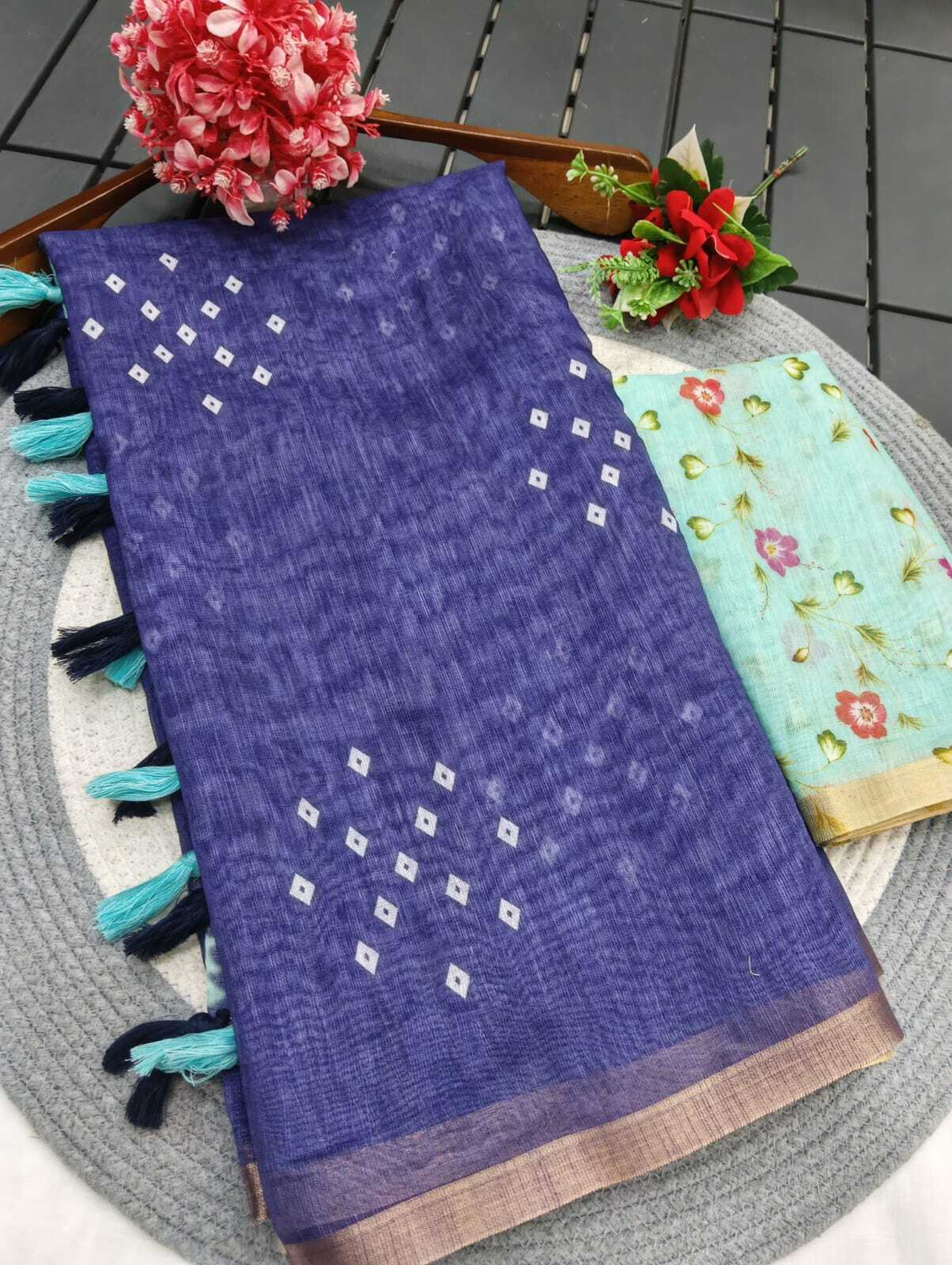 Image of RJ CREATION Floral Print, Printed, Geometric Print Daily Wear Pure Cotton Saree (Pink)