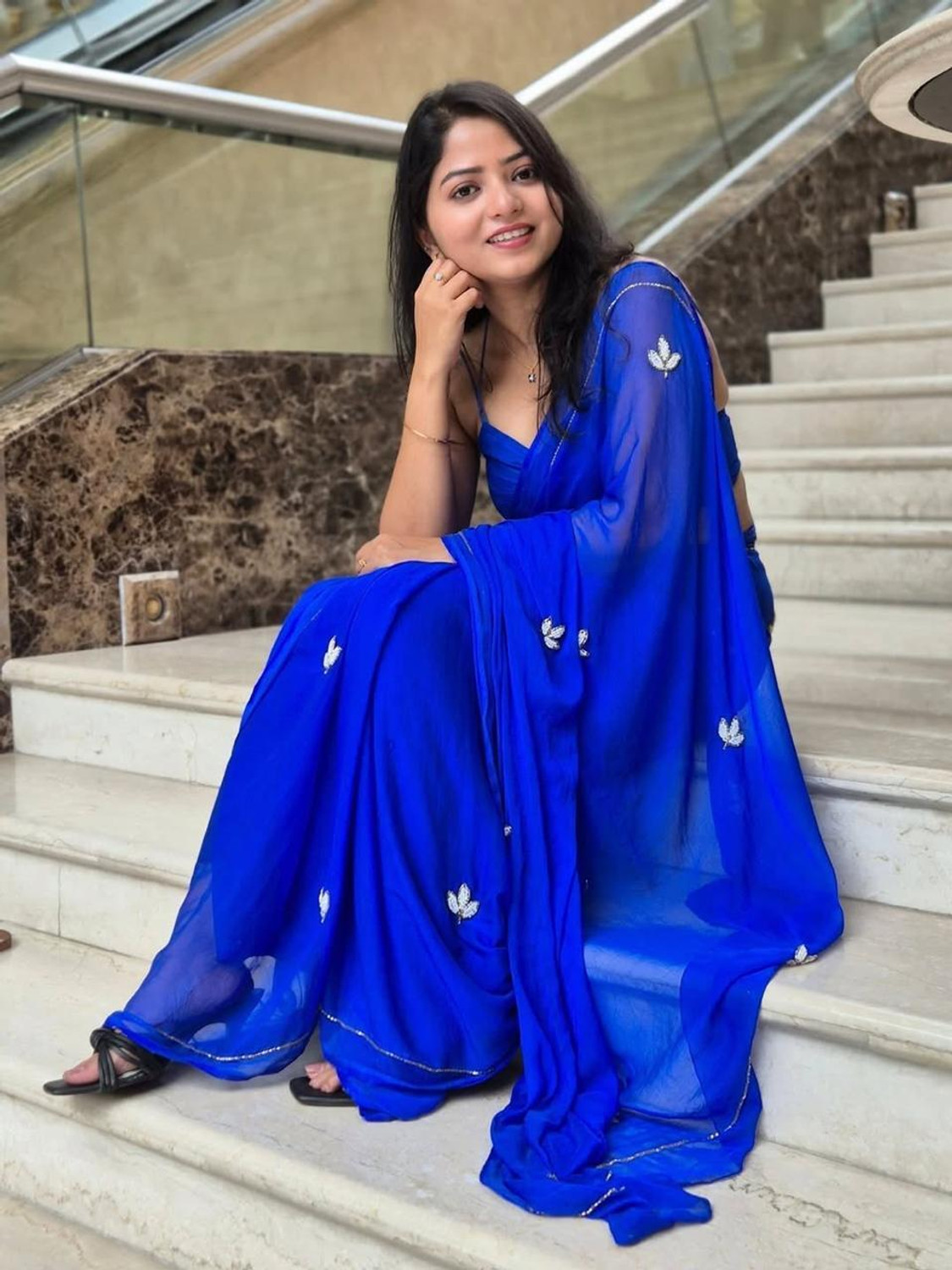 Image of Forward Twins Embroidered Bollywood Georgette Saree (Blue)