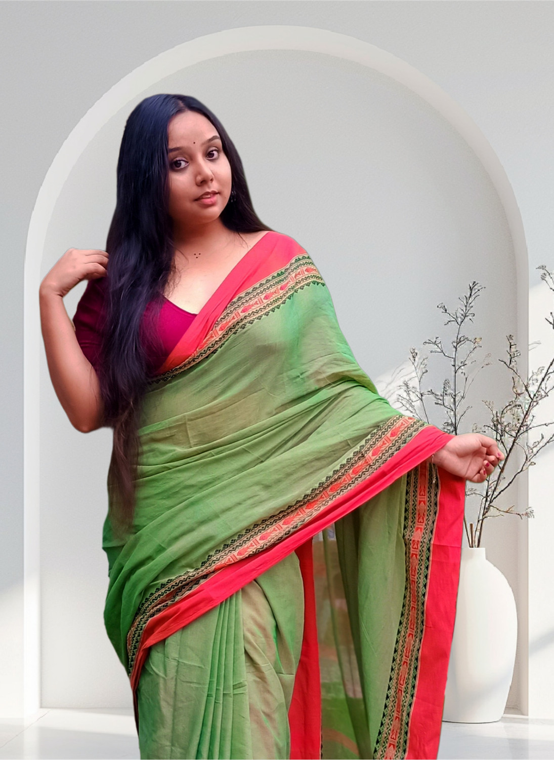 Image of GulabiSaheba Woven Daily Wear Pure Cotton Saree (Yellow, Blue)