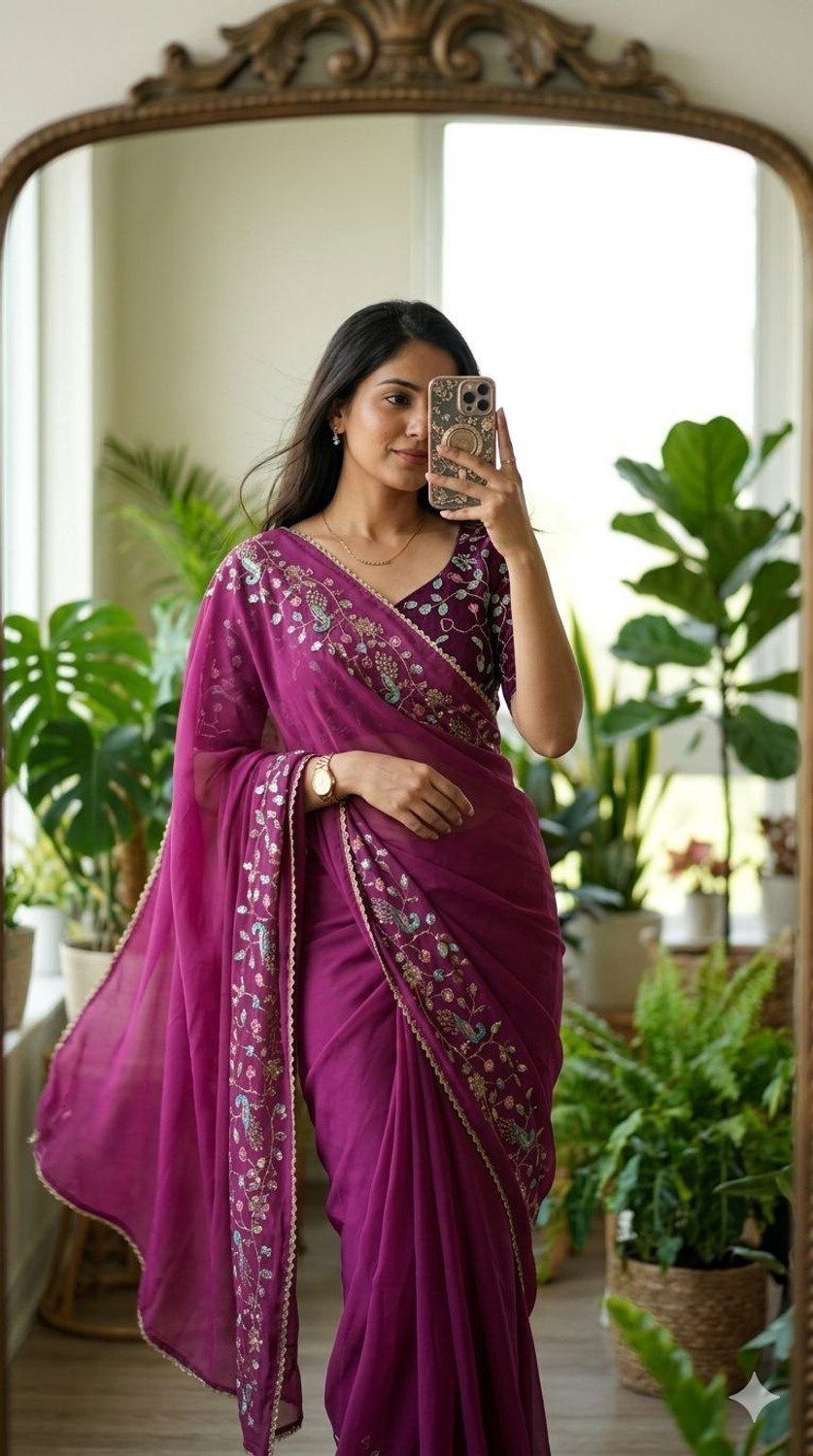 Image of BS CREATION Printed Bollywood Jimmy Jimmy Saree (Purple)