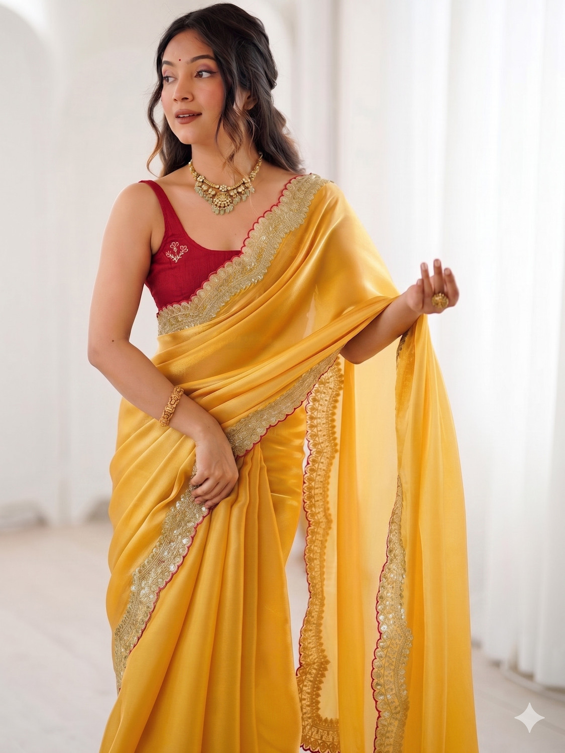 Image of brama Ready to Wear Printed Bollywood Pure Silk Saree (Multicolor)