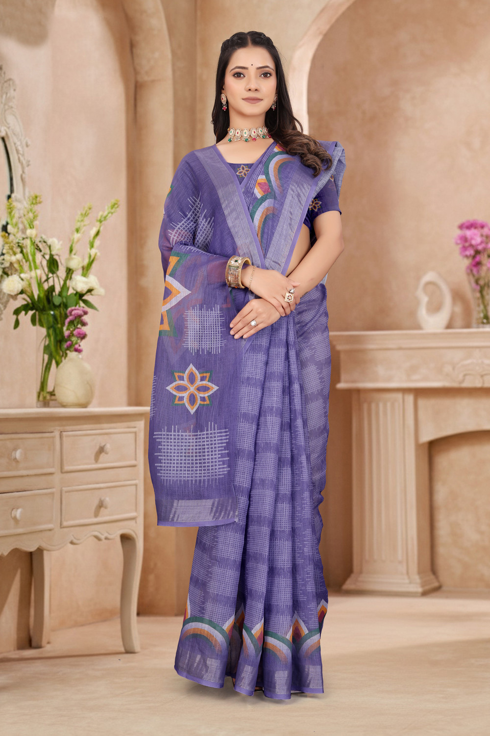 Image of Divastri Digital Print Bollywood Cotton Linen Saree (Grey)