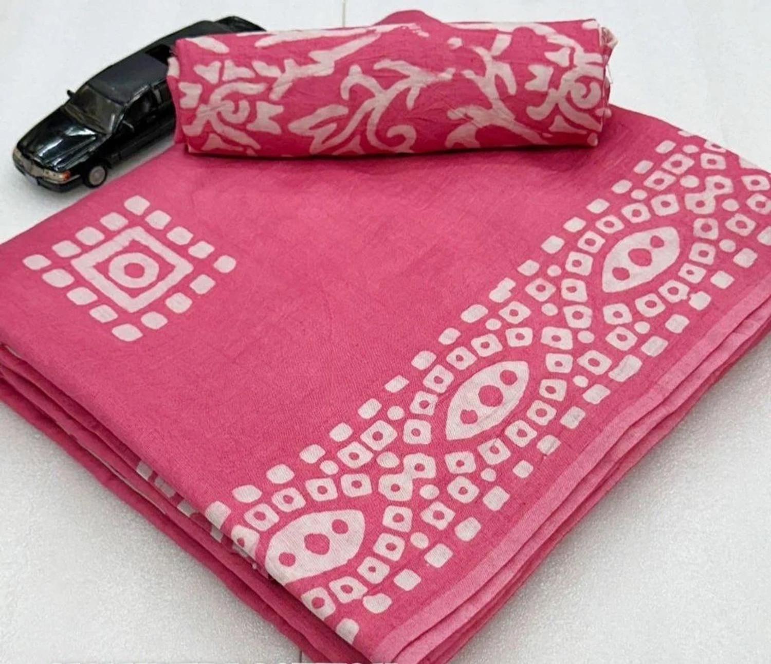 Image of RJ CREATION Floral Print, Printed, Geometric Print Daily Wear Pure Cotton Saree (Pink)