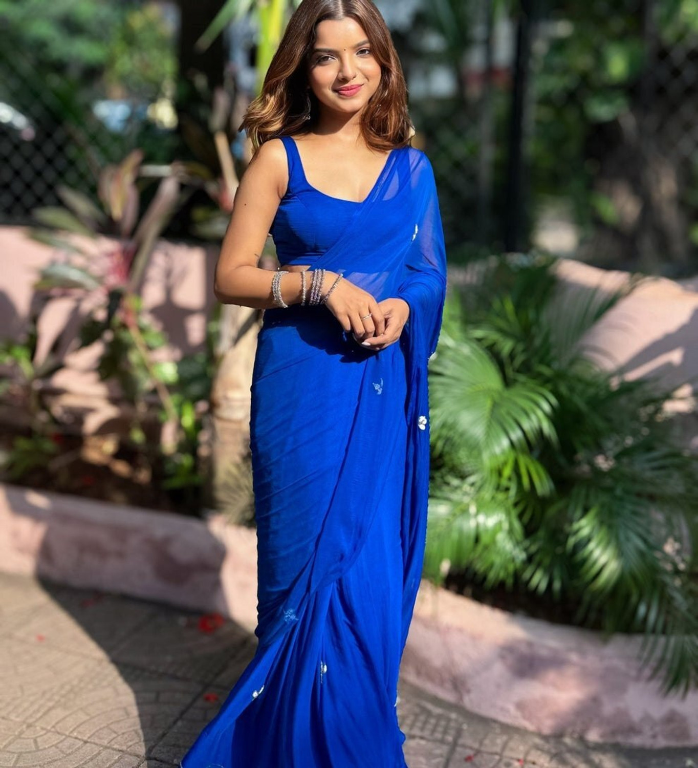 Image of Forward Twins Embroidered Bollywood Georgette Saree (Blue)