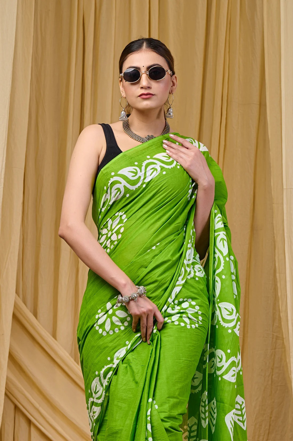 Image of RJ CREATION Floral Print, Printed, Geometric Print Daily Wear Pure Cotton Saree (Pink)
