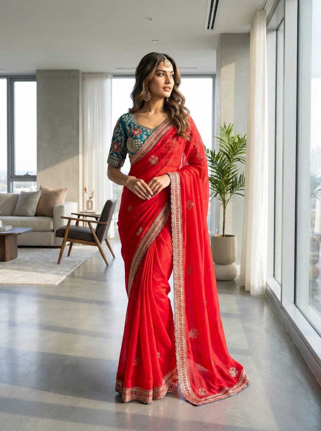 PROSILITIESYUVA Embroidered Floral Bollywood Saree - Image 1