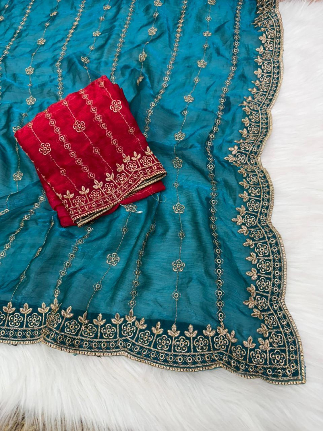 Image of bhavika silk mills Embroidered Bollywood Georgette Saree (Blue)