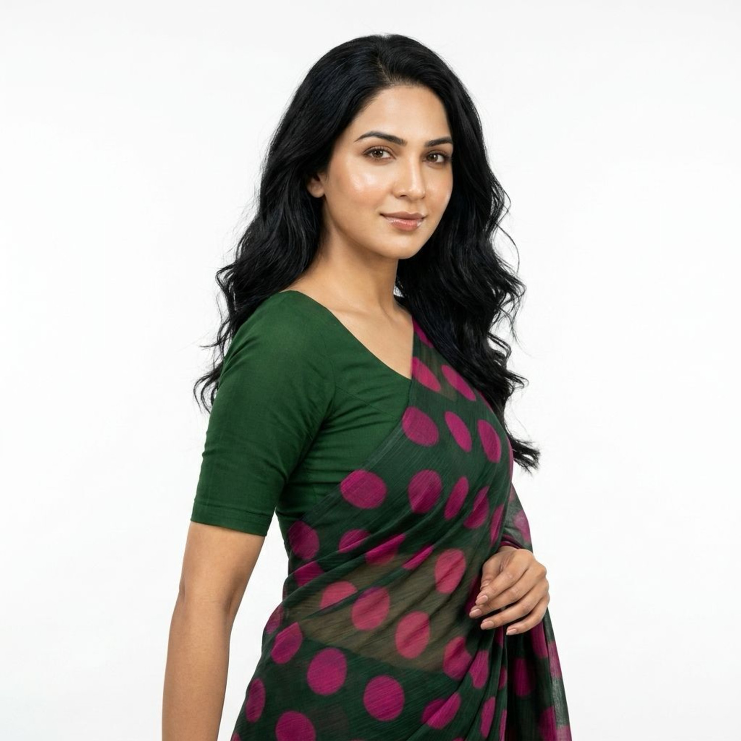 Image of Siril Geometric Print, Printed, Embellished Bollywood Georgette Saree (Green)
