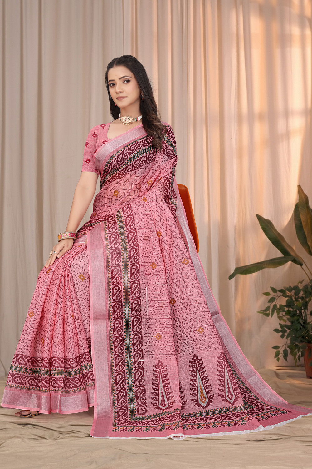 Image of Divastri Digital Print Bollywood Cotton Linen Saree (Grey)