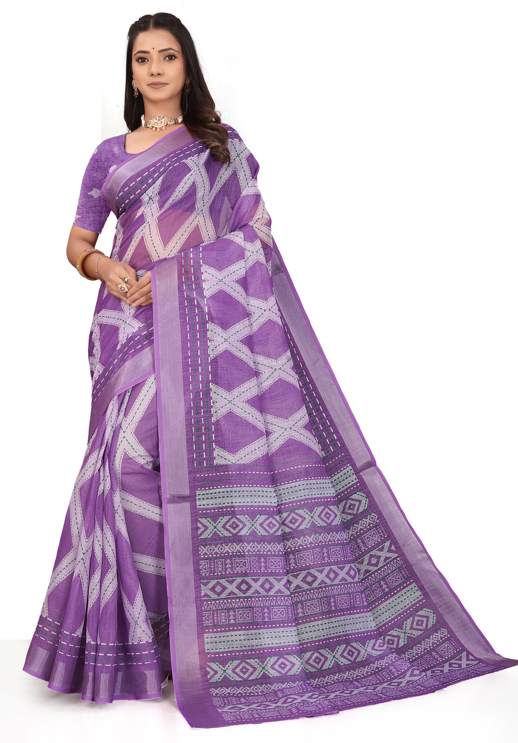 Image of Divastri Digital Print Bollywood Cotton Linen Saree (Grey)