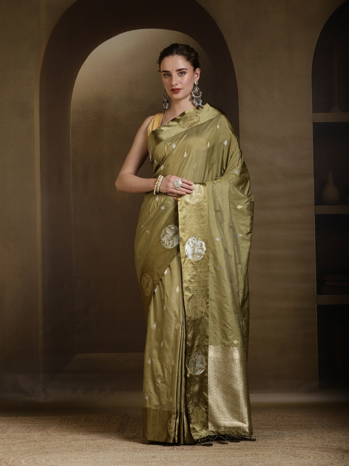 Image of Meena Bazaar Embroidered Bollywood Georgette Saree (Light Green)