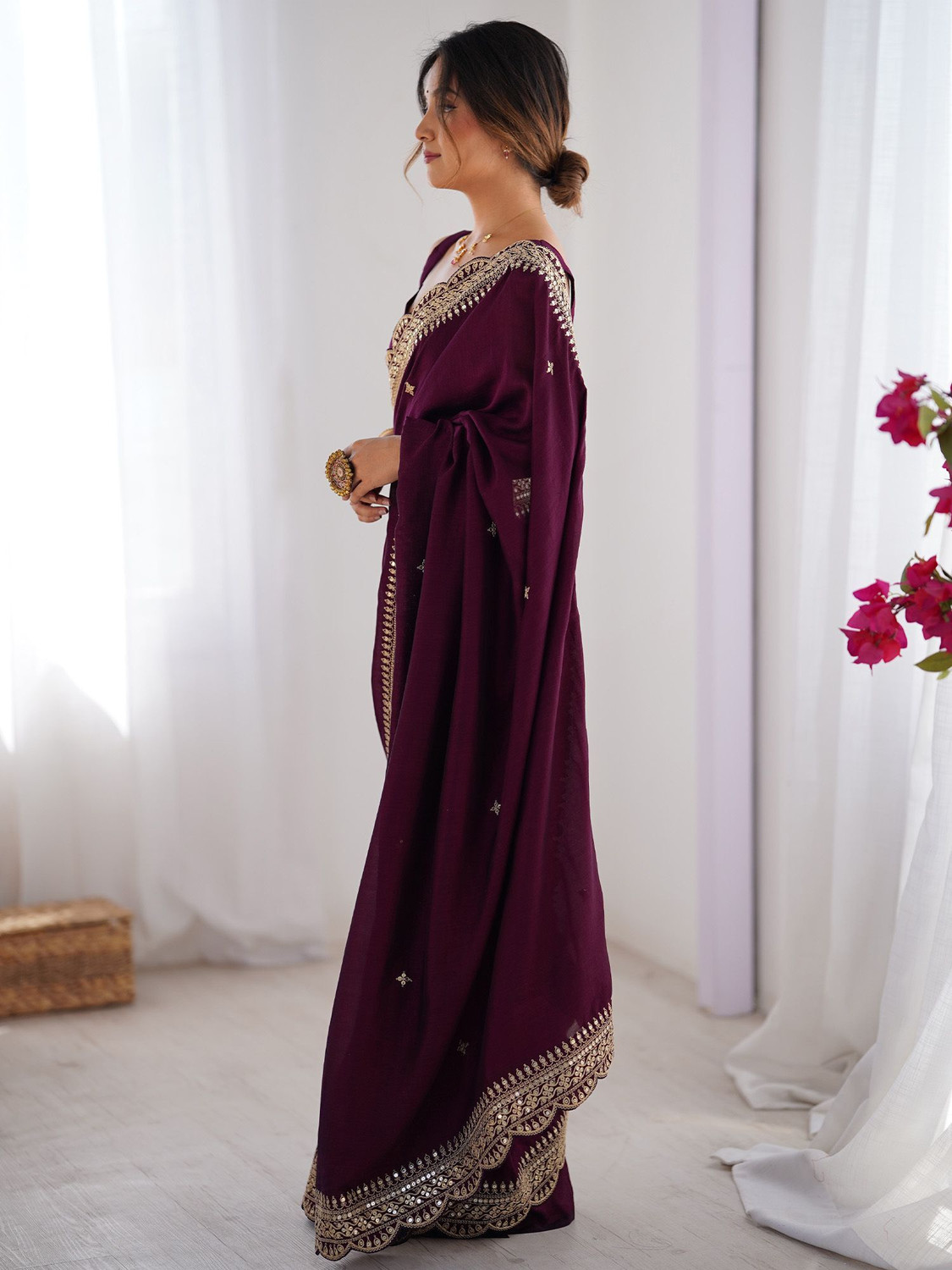 Image of Tasrika Embellished Bollywood Silk Blend Saree (Purple)