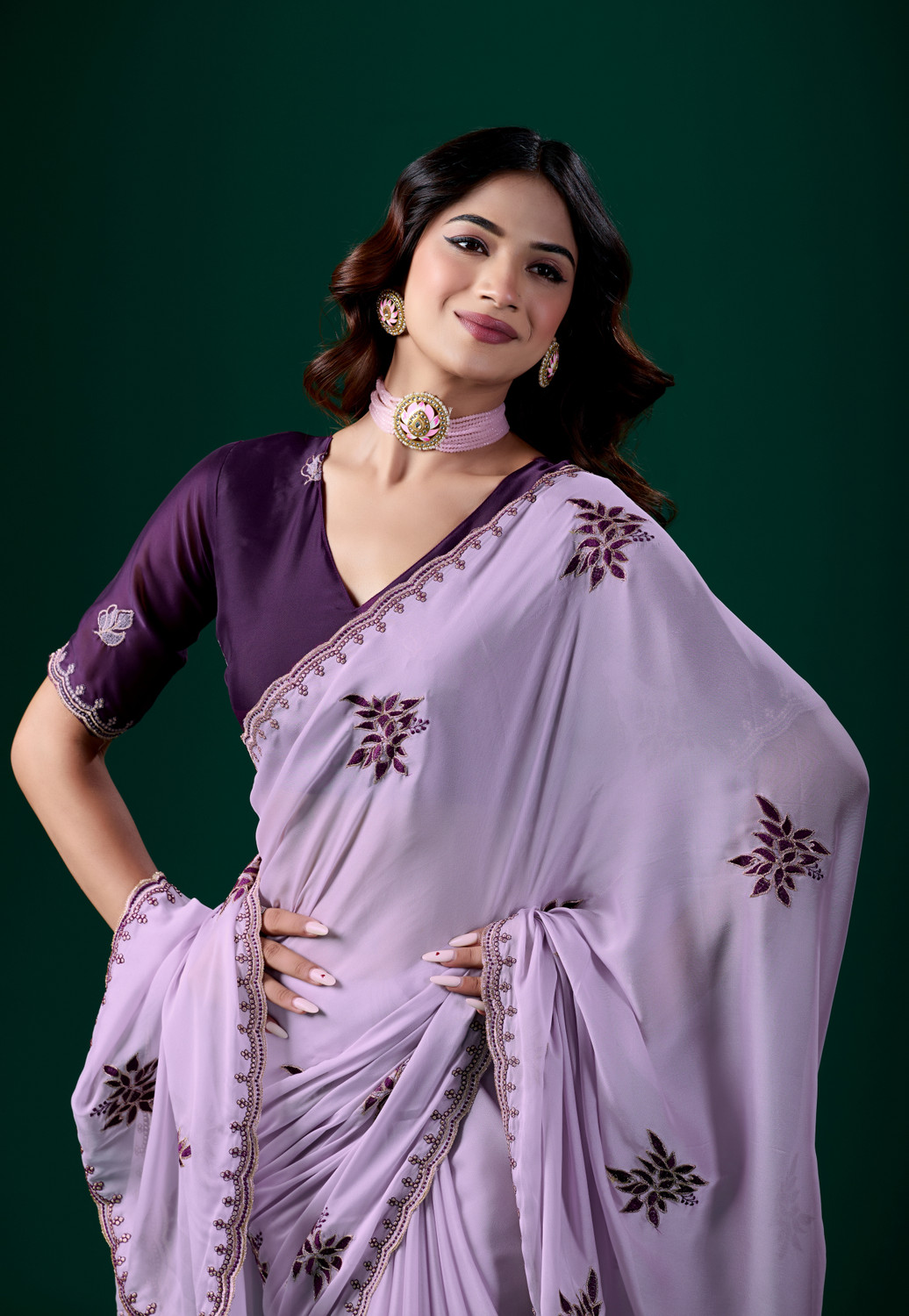 Image of BS CREATION Printed Bollywood Jimmy Jimmy Saree (Purple)