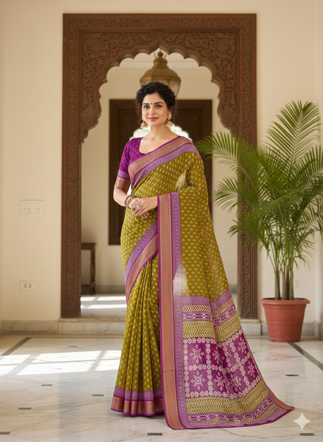Image of RJ CREATION Floral Print, Printed, Geometric Print Daily Wear Pure Cotton Saree (Pink)