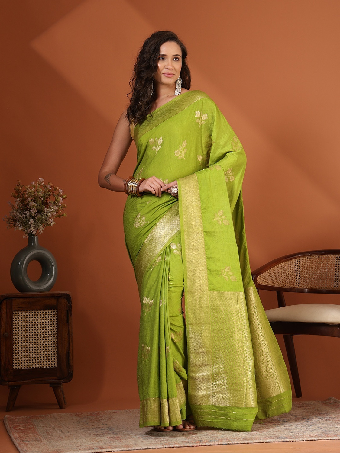 Image of Meena Bazaar Embroidered Bollywood Georgette Saree (Light Green)