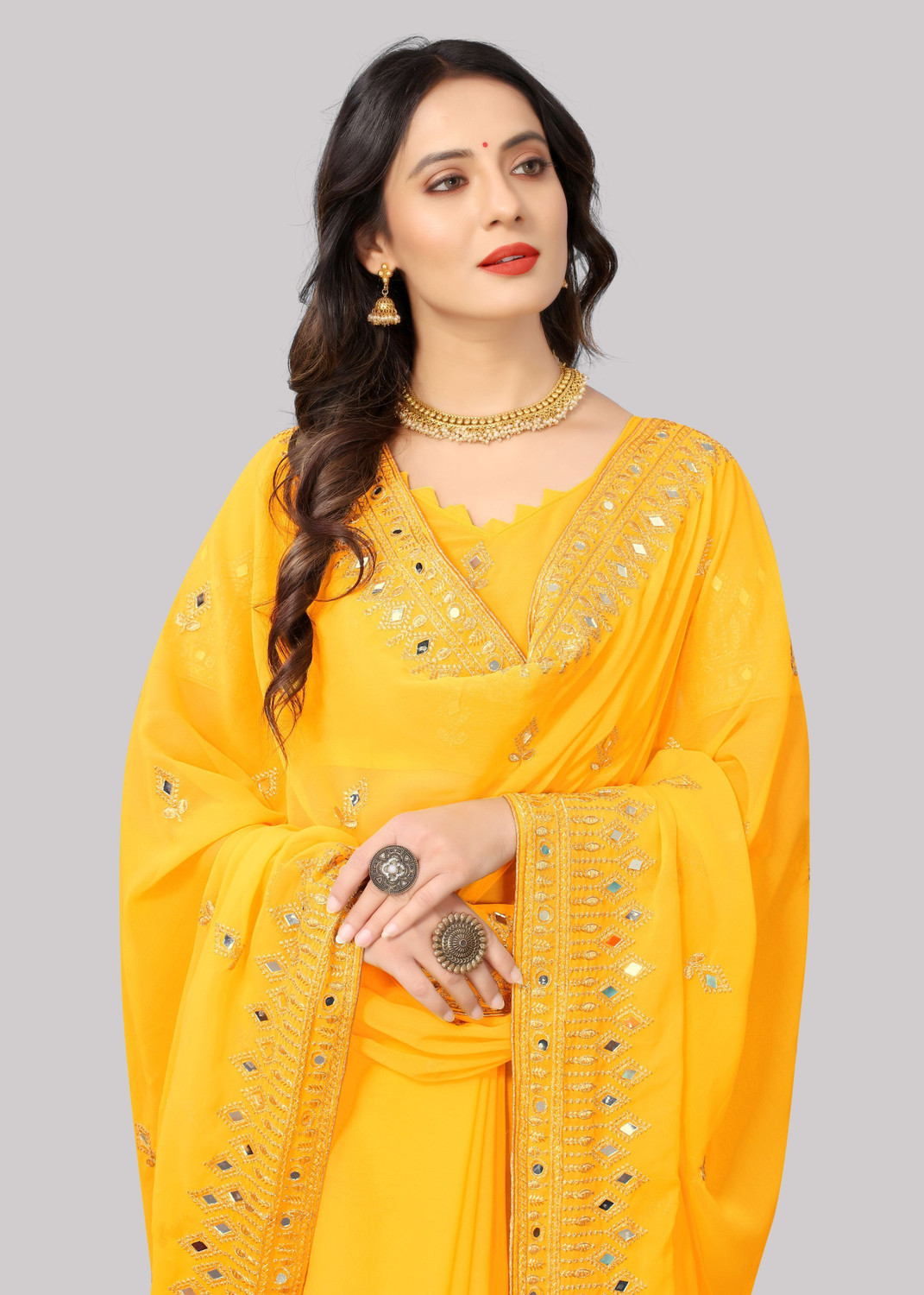 Image of NERTA BOUTIQUE Embroidered Bollywood Georgette Saree (Pink)