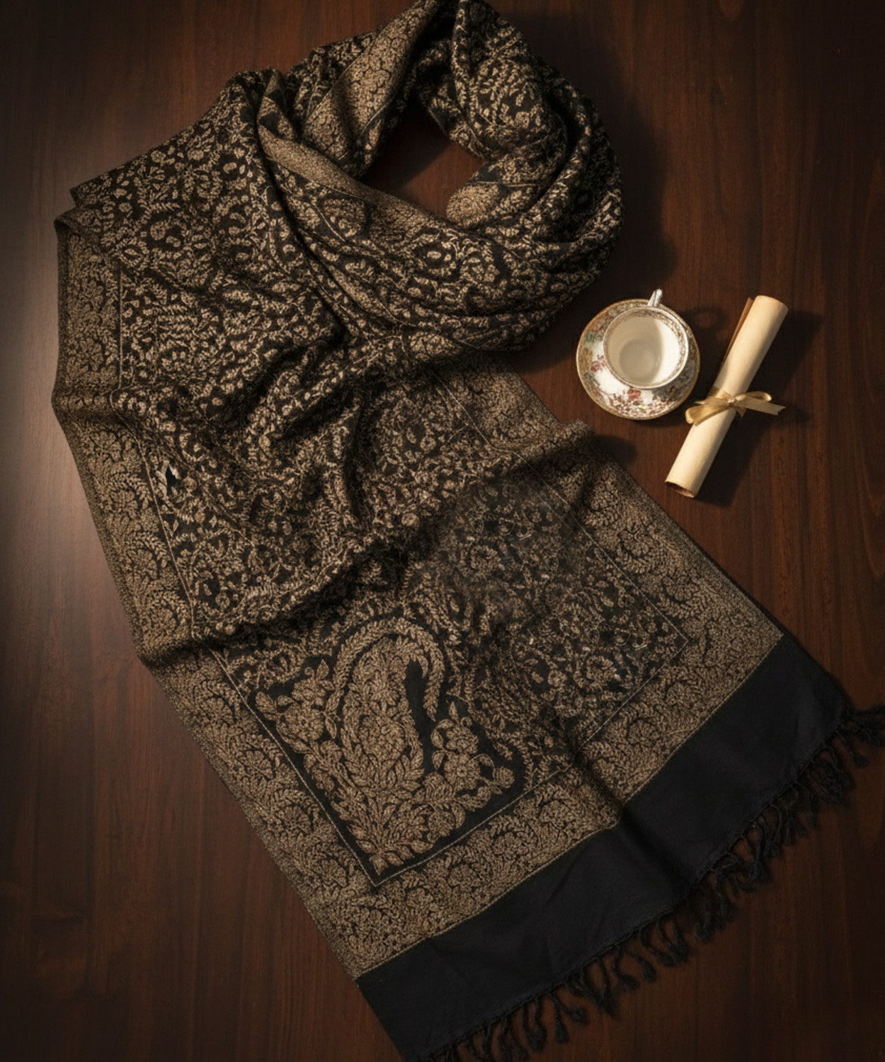 Image of Ramnaya Wool Paisley Men Shawl (Black)