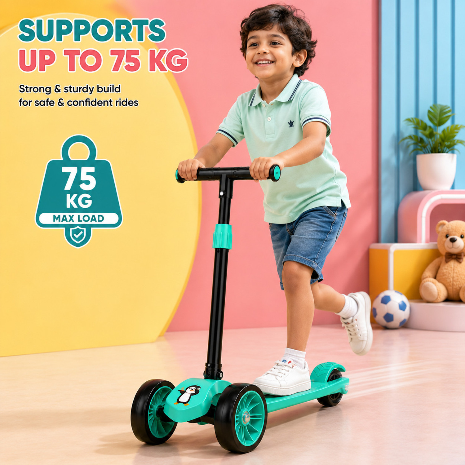 Image of Ayaan Toys Dart 3 Wheel Kick Scooter with Adjustable Height Lean to Steer Rear Brake Kids Kids Scooter (Yellow, Pack of 1)