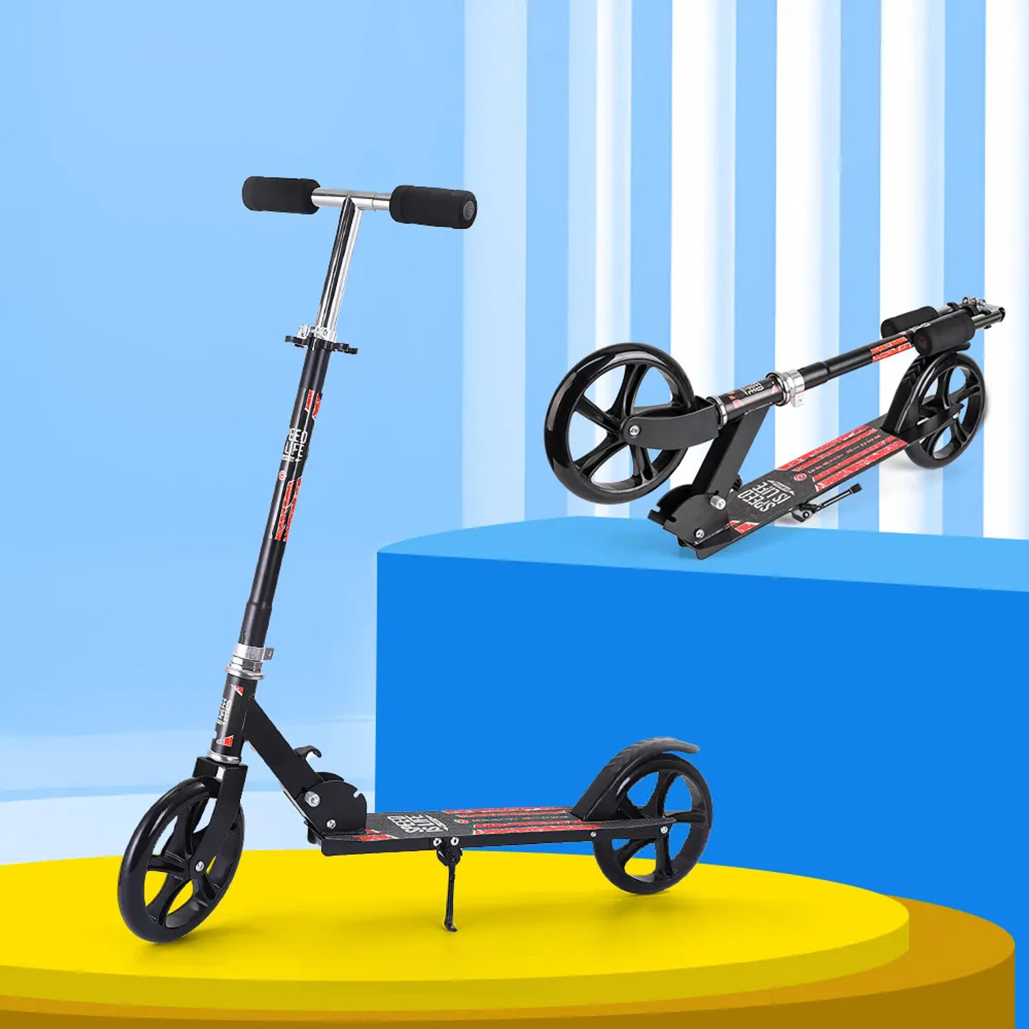 Image of PawRyte 8 inch Wheel Kick Scooter for 6+ age. 4 Adjustable Height, 100 kgs Capacity Kids Scooter (Black, Red, Orange, Pack of 1)