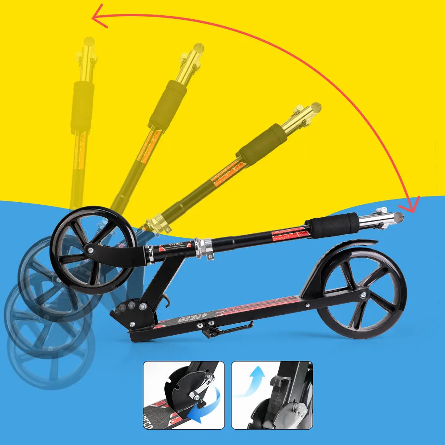 Image of PawRyte 8 inch Wheel Kick Scooter for 6+ age. 4 Adjustable Height, 100 kgs Capacity Kids Scooter (Black, Red, Orange, Pack of 1)