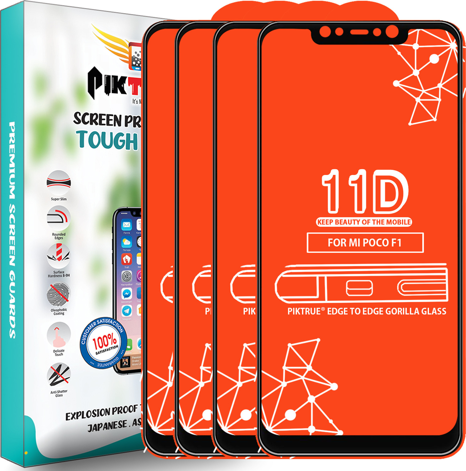 Image of PikTrue Edge To Edge Tempered Glass for POCO F1 (Pack of 5)