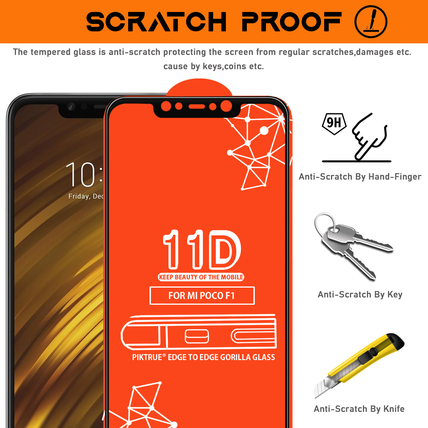 Image of PikTrue Edge To Edge Tempered Glass for POCO F1 (Pack of 5)