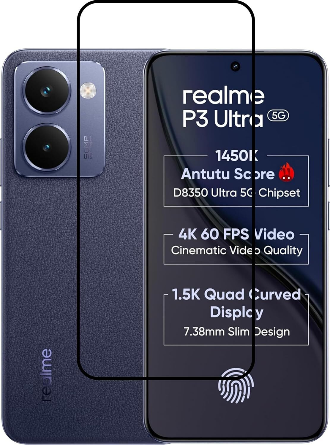 Image of Urban Shield Edge To Edge Tempered Glass for Realme P3 Ultra (Pack of 1)