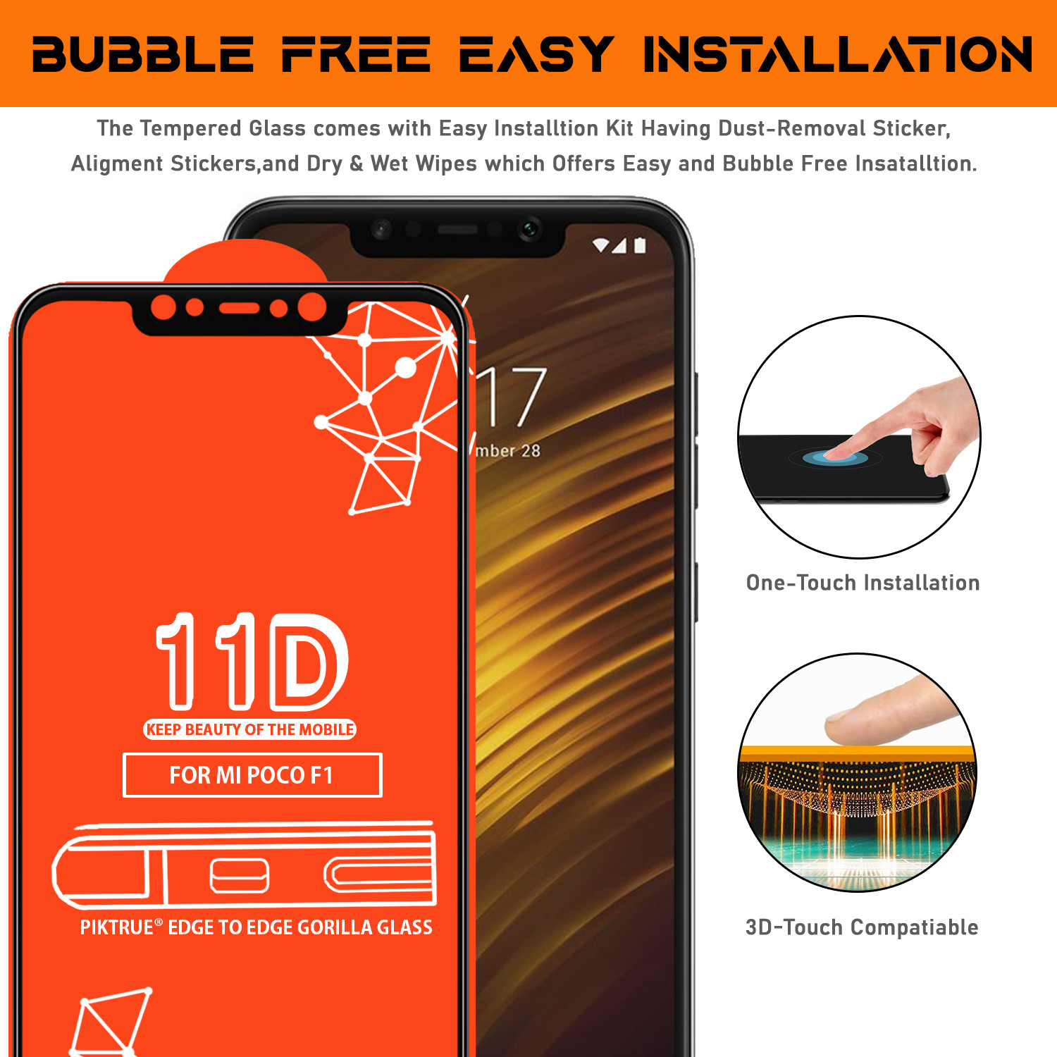 Image of PikTrue Edge To Edge Tempered Glass for POCO F1 (Pack of 5)