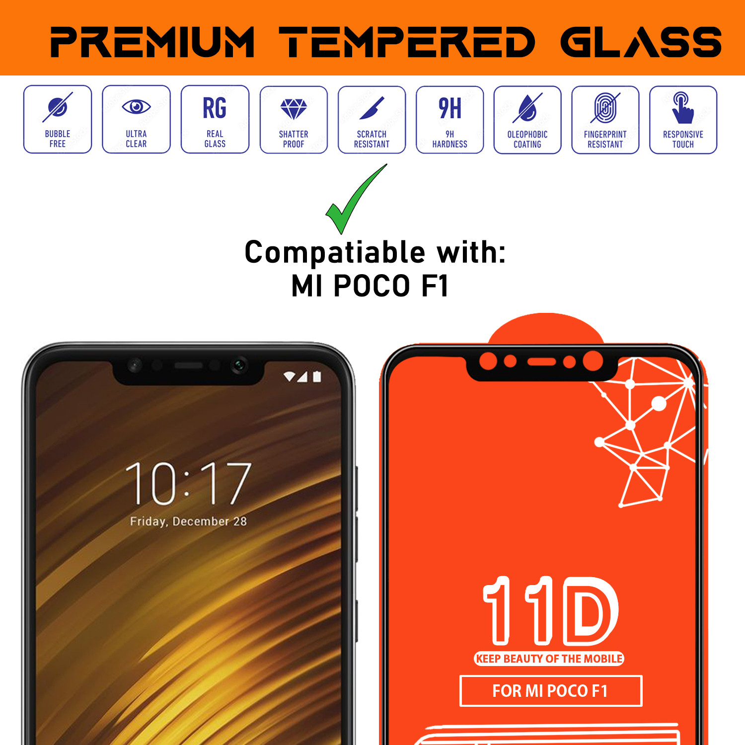 Image of PikTrue Edge To Edge Tempered Glass for POCO F1 (Pack of 5)