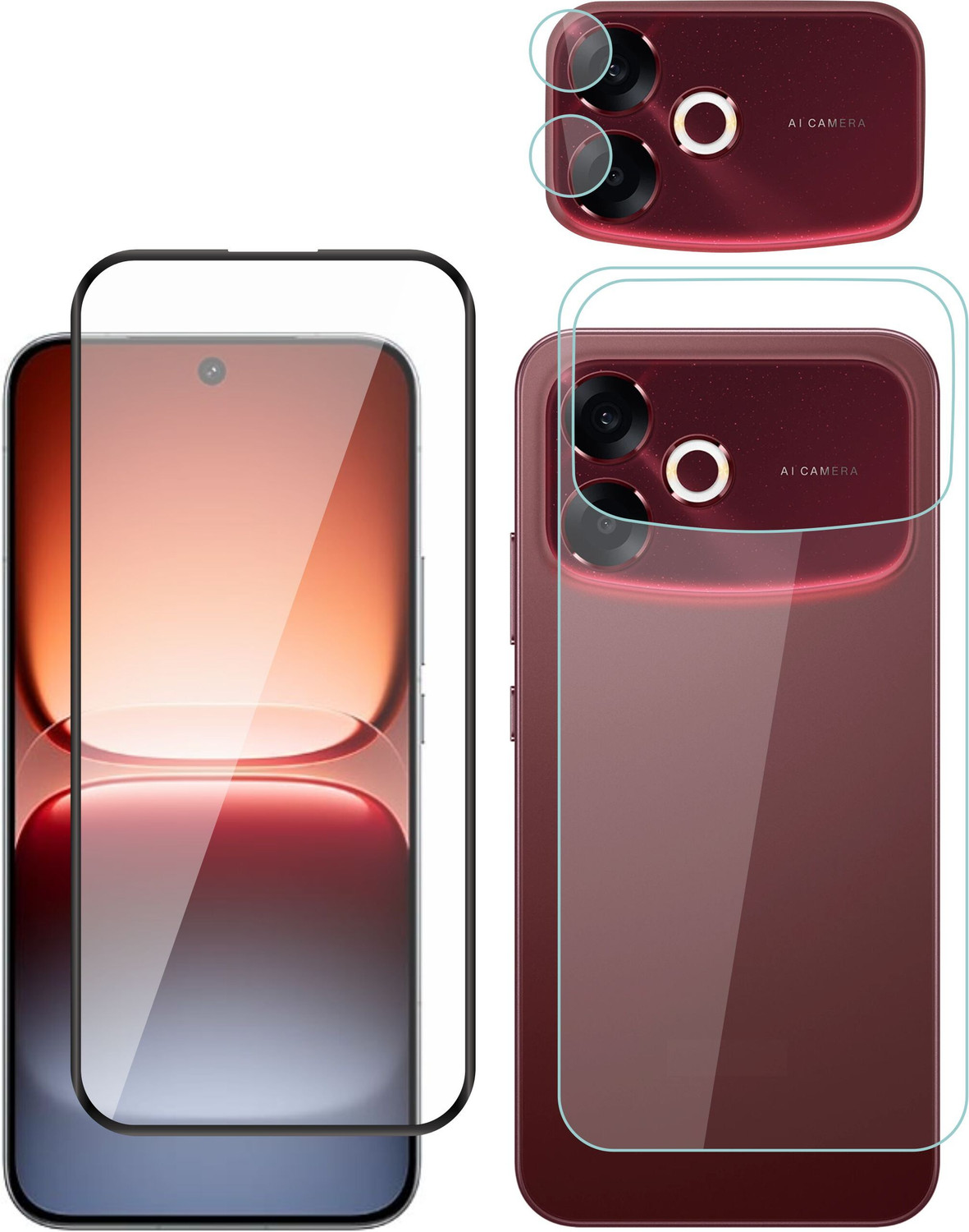 Image of tombik Front and Back Tempered Glass for 48po-vivo X200-fb (Pack of 2)