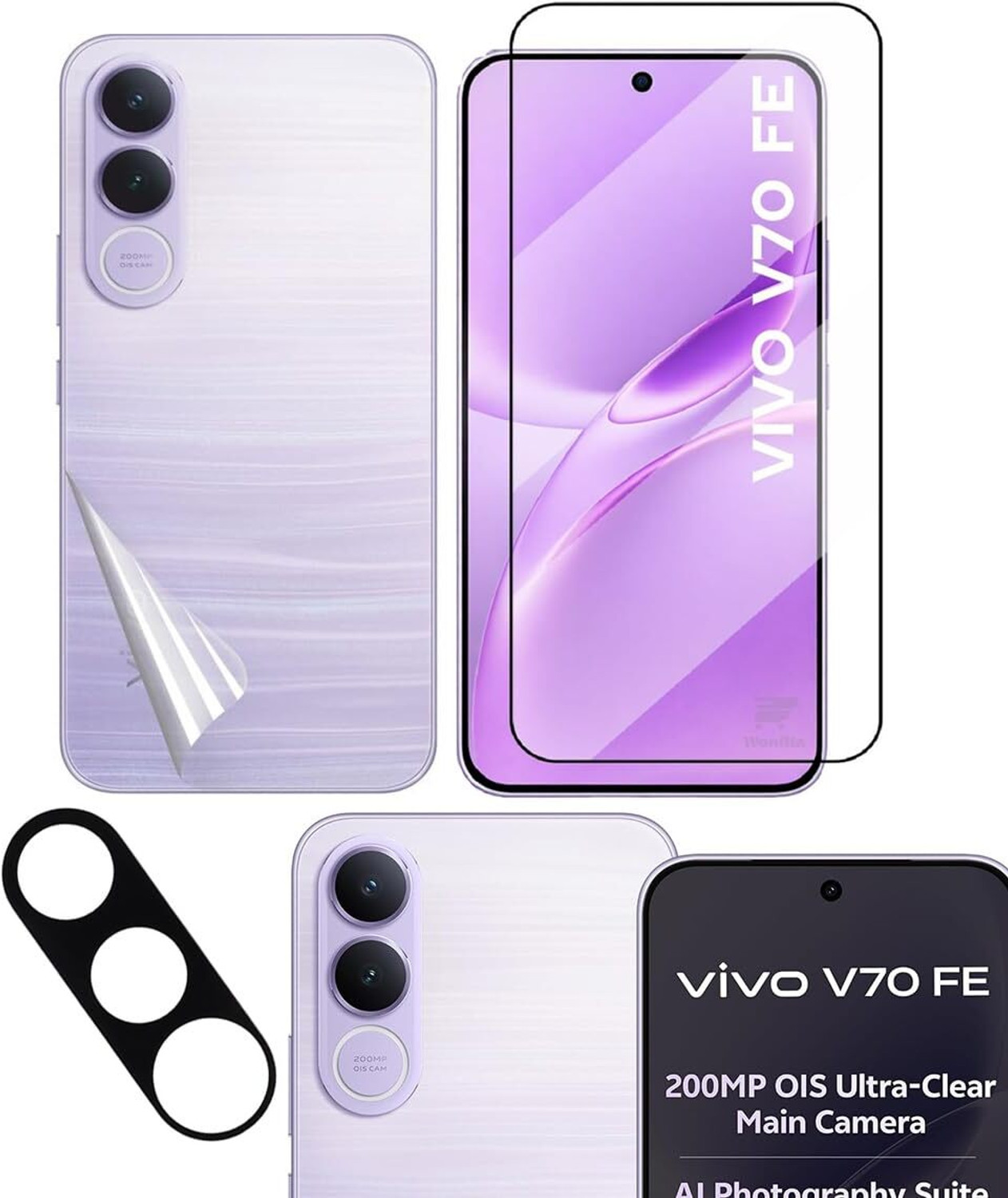 Image of tombik Front and Back Tempered Glass for 48po-vivo X200-fb (Pack of 2)
