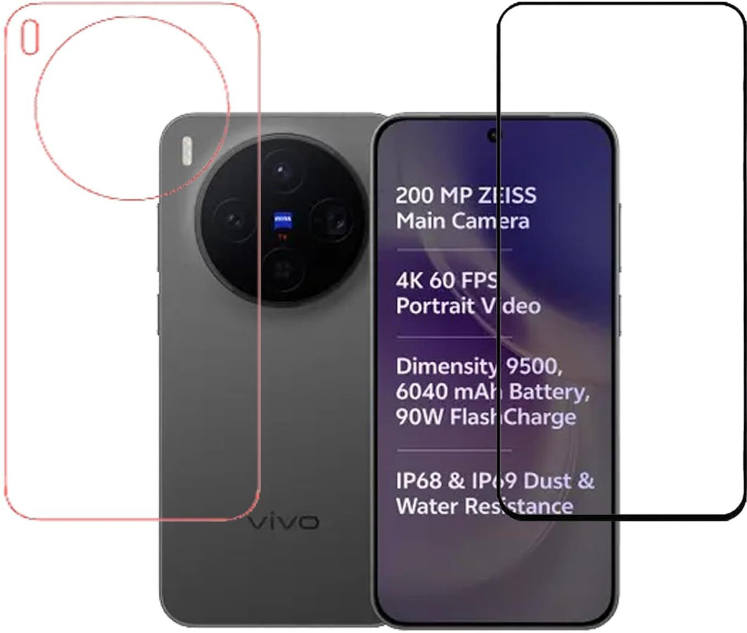 Image of tombik Front and Back Tempered Glass for 48po-vivo X200-fb (Pack of 2)