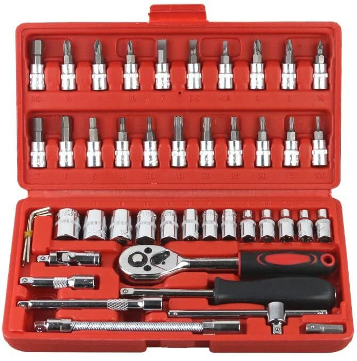 Image of YATUCREATION Multipurpose Hand Tools Kit for Home, Garage, Electronics & DIY Repair 24 pcs T Shape Screwdriver Set Batch Head Ratchet Pawl Socket Screwdriver Bit Set