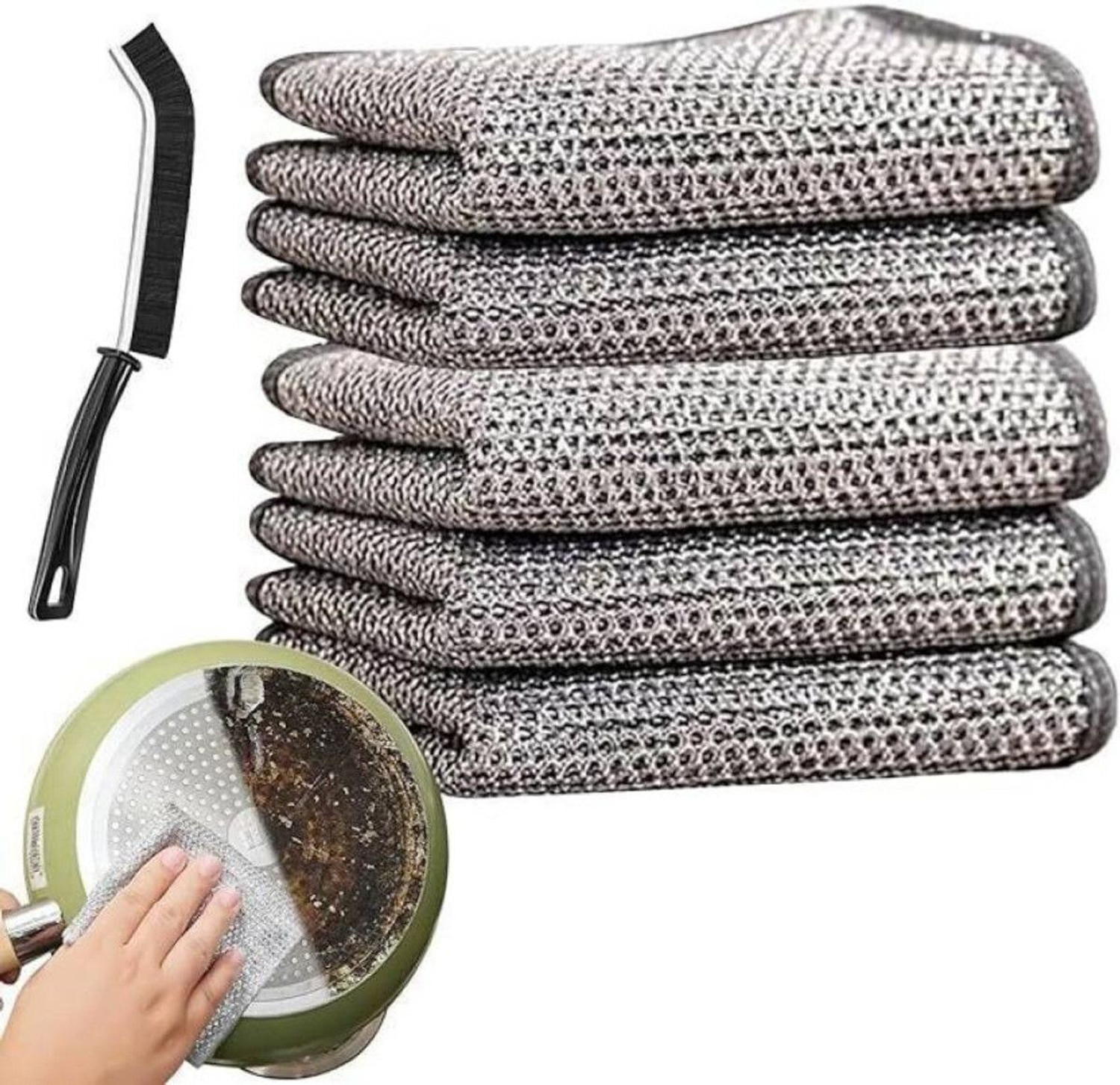 Image of Kapture Non-Scratch Wire Dishcloth Multipurpose Wire Dishwashing Rags for Wet and Dry Stainless Steel Scrub (Large, Pack of 5)