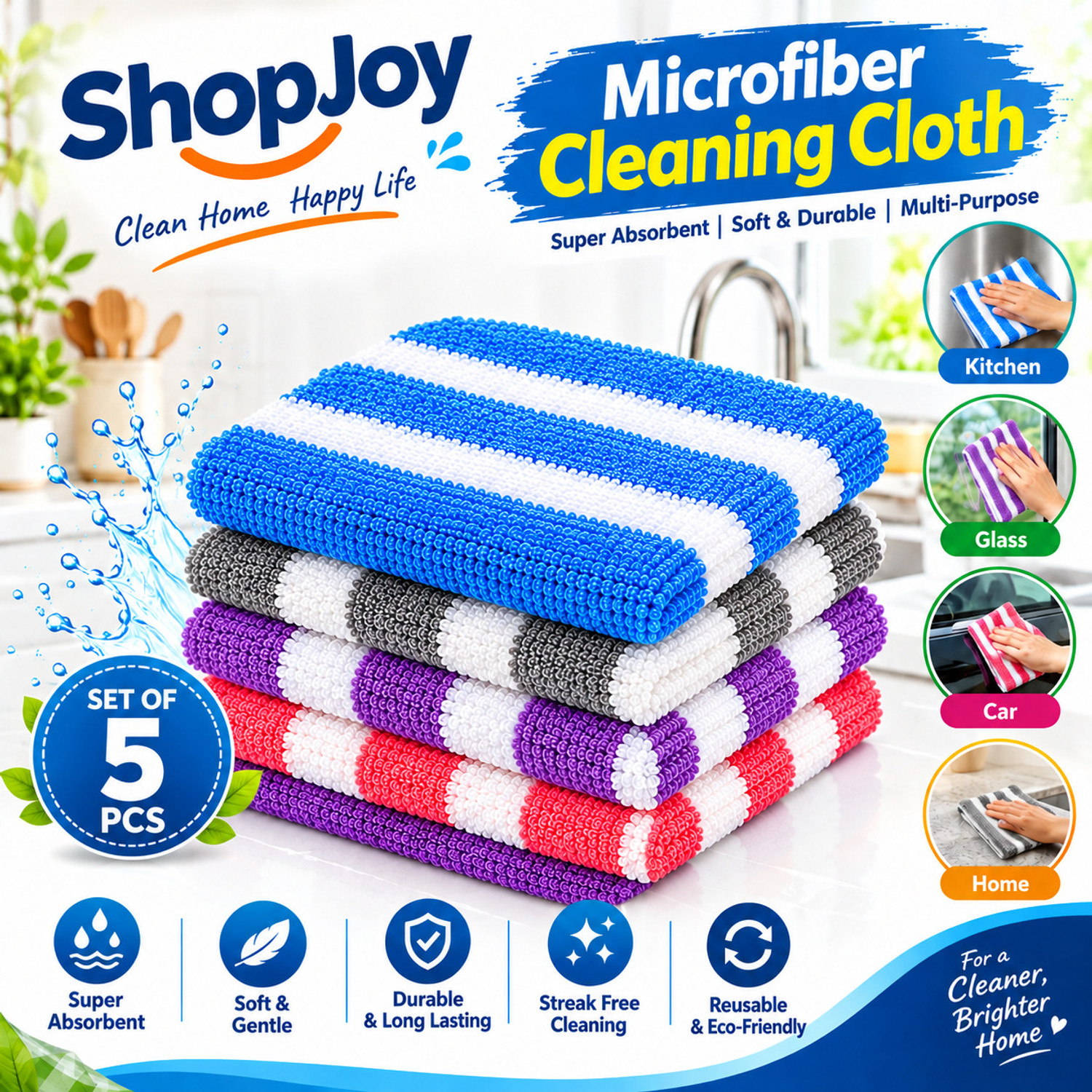 Image of F8WARES Glass Cleaning Cloth for Windows Mirrors- Microfiber Cloth - Glass Cleaner Cloth Wet and Dry Microfiber Cleaning Cloth (24 Units)