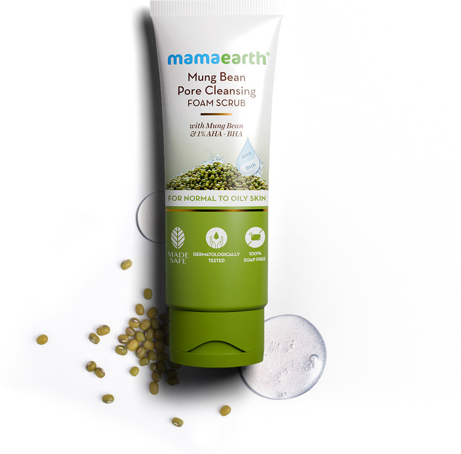Mamaearth Mung Bean Pore Cleansing Foam Scrub with AHA & BHA, 100g - Image 1