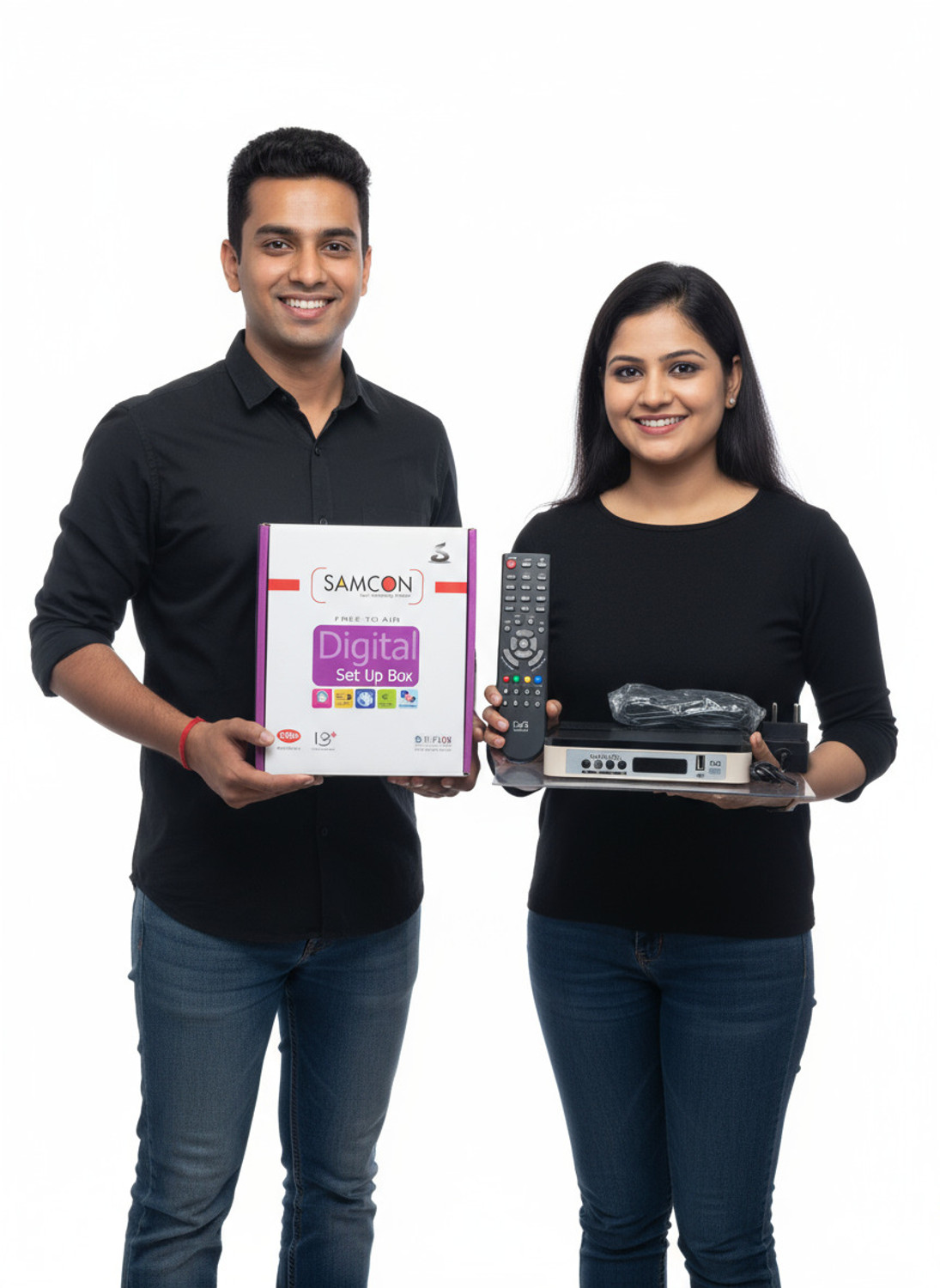 Image of Samcon MPEG-4 HD Set Top Box | 150+ Free TV Channels | DD Free Dish Media Streaming Device (Black Punch)