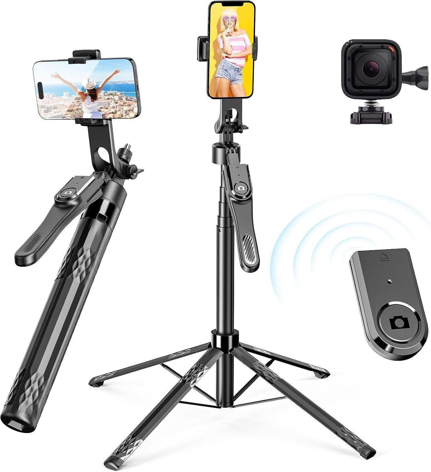 Image of DAKSHWAY Gimbal Stabilizer for Smartphone Mobile Stabilizer Selfie Stick Tripod with Wireless Remote 360 Automatic Rotation Bluetooth Selfie Stick (Black, Remote Included)